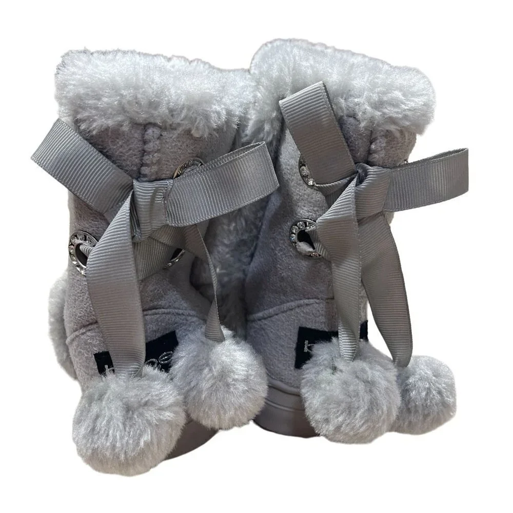 Bebe Girls Toddler Grey Suede Ribbon Pom Pom Snow Boots Grey Size 5